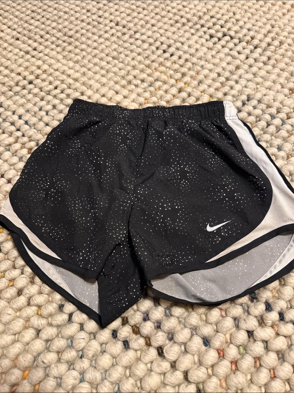 Nike Black and White Split-Hem Athletic Shorts with Reflective Speckle